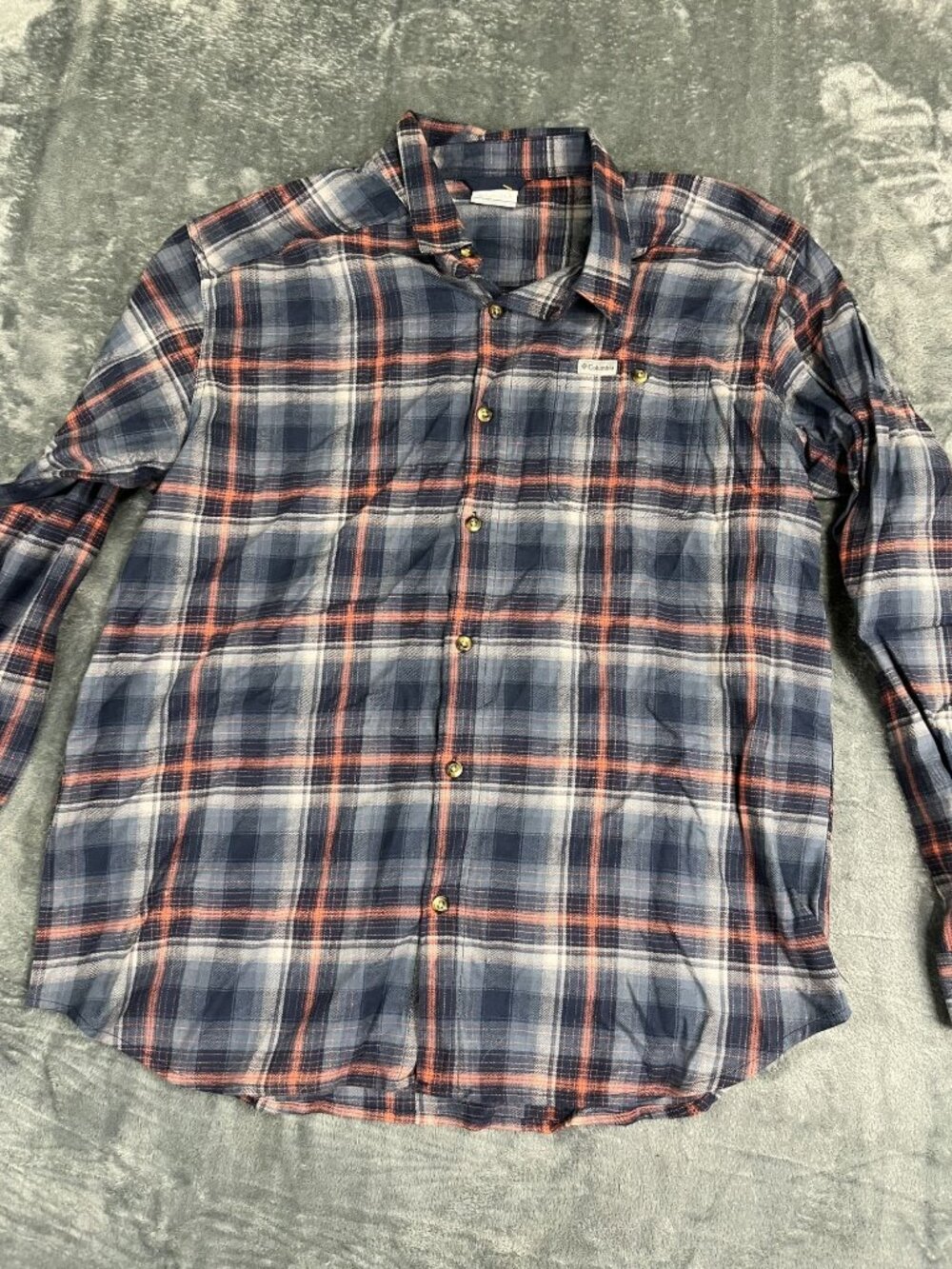 Columbia Mens Blue & Orange Plaid Long Sleeve Button-Up Shirt XL
